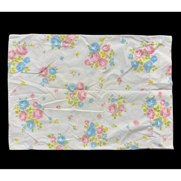 Vintage Pillowcases Floral 1970s Pink Blue Flowers Set of 2 Sears USA Retro Bedd - Picture 3 of 10